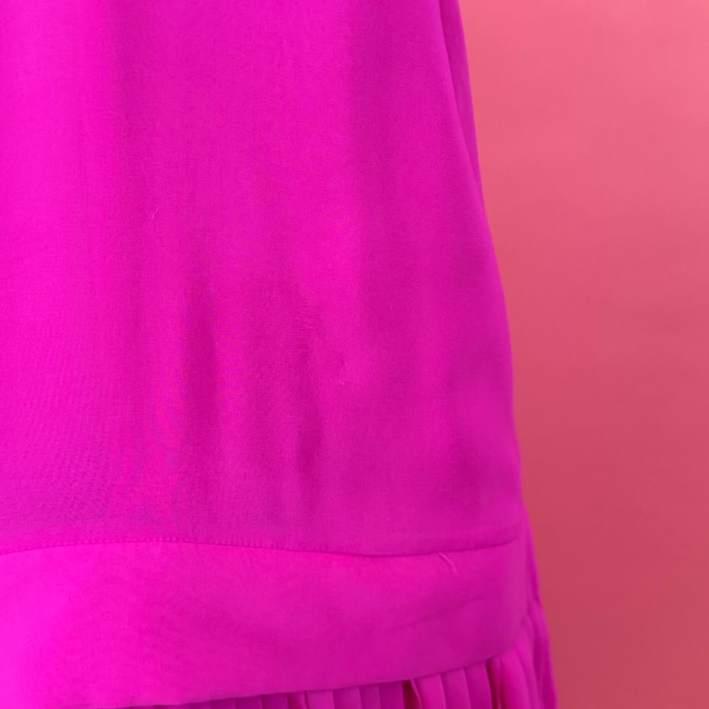 Vintage Kenzo Paris Pleated Flowy Drop Waist Magenta Midi Dress 38 - Picture 13 of 17